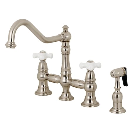 Kingston Brass KS3278PXBS Restoration 8" Bridge Kitchen Faucet W/Sprayer, Brushed Nkl KS3278PXBS